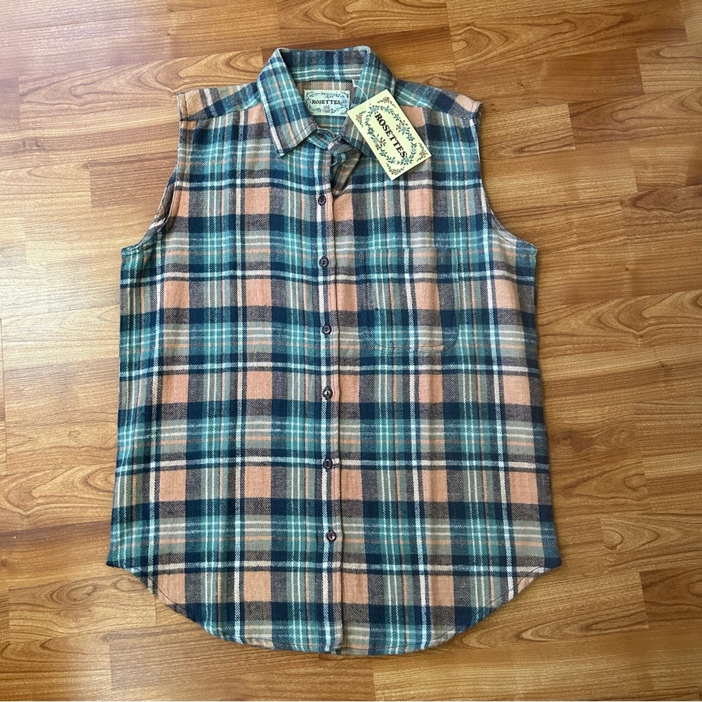 3/$20 Rosettes blue/orange plaid 100% cotton vest
